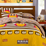 黄色卡通被单四件套儿童可爱床品全棉1.5米1.8m床单式愤怒的小鸟