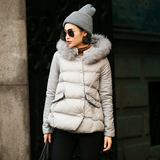 2015冬装新款棉衣女短款修身时尚韩国学生加厚大毛领连帽羽绒外套