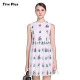 Five Plus2016新品女夏装刺绣图案薄款无袖高腰连衣裙2HL2082400