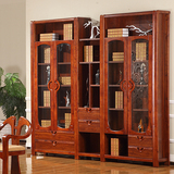 水曲柳实木书柜 现代中式书柜多门自由组合储物柜实木办公展示柜