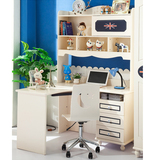 欧式直转角电脑桌家用儿童书桌书柜架组合实木儿童家具男孩写字台