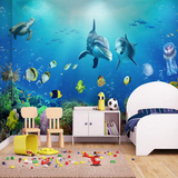 3d立体儿童房海底世界墙纸 海豚卧室幼儿园游泳馆壁画 海洋壁纸