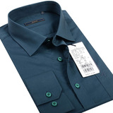 Romon/罗蒙男士长袖修身墨绿色衬衣商务男式衬衫纯色秋冬韩版衬衫