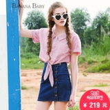 BANANA BABY2016夏款韩版纯棉短袖格子衬衫女潮修身百搭短款上衣