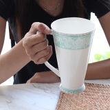 小清新马克杯 浅绿色高骨瓷超大容量陶瓷杯子茶杯水杯拿铁咖啡杯