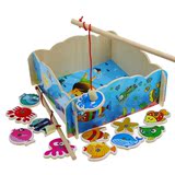 包邮 儿童钓鱼玩具池 木质磁性钓鱼套装 宝宝早教益智玩具1-2-3岁