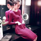 2015秋冬装新款韩版女装加厚毛衣修身长袖打底裙针织连衣裙中长款