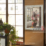 纯手绘古典花卉油画直销中式餐厅客厅过道书房竖版装饰画