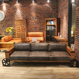 美式乡村复古酒吧餐厅单人双三沙发椅凳子皮革实木铁艺工业风格