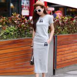韩国2016夏季短袖连衣裙女士显瘦休闲运动套装裙两件套包臀长裙潮