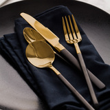 朵颐西式西餐餐具套装不锈钢刀叉勺三件套黑柄金色主餐刀叉小汤勺