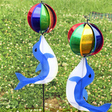 韩国户外野营风车感性海豚顶球七彩轮风车闪烁圣诞彩旗花园装饰