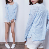韩国女装 2016春季新款薄款纯色直筒圆领竹节棉长袖t恤R531