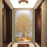 玄关壁纸立体大型壁画3D竖版走廊玄关画背景墙壁纸壁画黄金发财树