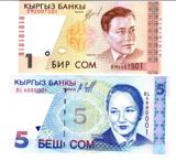 吉尔吉斯斯坦纸币1、2索姆 全新品 外国纸币