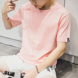 2016夏季青少年粉色短袖T恤新款韩版潮浅色圆领宽松体恤衫男上衣