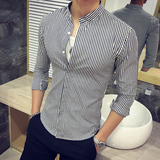 2016新款秋装衬衣男韩版修身青年男士长袖衬衫休闲竖条纹衬衫男潮