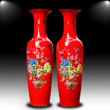 景德镇陶瓷落地大花瓶婚庆中国红牡丹瓷瓶客厅摆件装饰1.2-2.2米