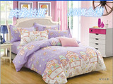 紫色全棉卡通双子星女孩1米床三件套1.5m1.8m双人床纯棉四件套