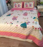 外贸原单手工纯棉贴布绣绗缝被夏凉被床盖床单