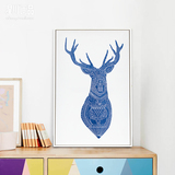 星川原创美式乡村装饰画 北欧餐厅创意动物组合背景墙壁画鹿头