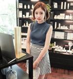 2016韩版夏季新款薄款背心无袖针织衫条纹半身裙两件套女裙子套装