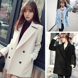 2015秋冬新款蘑菇街韩版时尚女装潮中长款羊毛呢风衣呢子大衣外套
