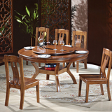现代小户型餐桌实木圆餐桌椅纯榆木圆形饭桌环保餐台原木转盘旋转
