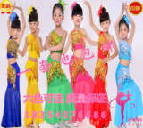 2015新款儿童民族舞台装 傣族舞蹈演出服装 成人傣族服鱼尾长裙女