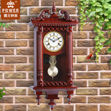 霸王创意实木挂钟欧式复古壁钟客厅报时机械机芯挂表中式古典摆钟