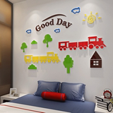 快乐火车亚克力立体墙贴3D贴画卡通儿童房卧室墙壁小火车图案装饰
