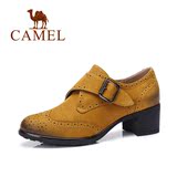 Camel/骆驼女鞋 舒适简约 磨砂牛皮圆头中跟魔术贴新款女鞋