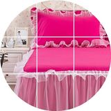 正品双人粉色家纺床群床床裙单件彩色结婚庆欧式床罩上用品韩版蕾