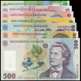 【特价。】全新UNC 罗马尼亚7枚（1-500列伊）2005年 塑料钞大全
