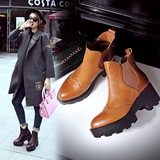 秋冬新款真皮短靴子女切尔西靴英伦复古时尚圆头高跟粗跟马丁靴潮