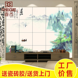 瓷砖背景墙现代简约中式清新山水画客厅电视背景墙瓷砖雕刻壁画