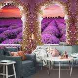 蕊西 3d立体紫色薰衣草壁画墙纸 玄关走廊背景墙壁纸花园主题墙纸