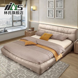 林氏家具简约现代皮艺床软包双人床1.8米真皮床1.5m小户型软床R72