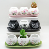 多肉花盆陶瓷花盆盆栽绿植园艺三个一组带托盘时尚个性中国风包邮