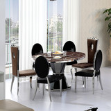 欧式餐桌大理石钢化玻璃小户型圆餐桌椅组合不锈钢带转盘小饭桌
