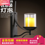 kc灯具 美式乡村风格工业卧室墙灯透明玻璃单头铁艺蜡烛黑色壁灯