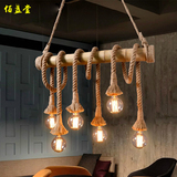 美式麻绳复古创意个性灯具餐厅酒吧台咖啡厅田园装饰竹子环保吊灯