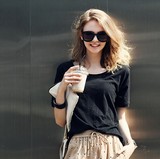 夏季欧美女装棉麻宽松圆领短袖韩版修身纯色纯白纯黑纯灰潮流T恤