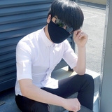 衬衫男短袖夏季韩版修身七分袖休闲纯色紧身中袖免烫发型师衬衣潮