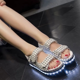 eq2016夏同款发光鞋LED女童凉鞋夜光鞋灯光鞋USB充电亲子鞋