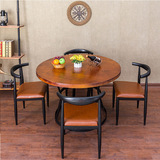 欧式复古餐桌椅组合铁艺休闲圆桌简约现代酒店餐桌家用实木吃饭桌