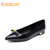 KISSCAT接吻猫2016新品秋专柜正品平底牛皮低跟尖头浅口单鞋
