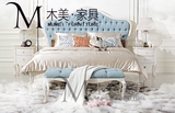 美式乡村实木床欧式橡木布艺婚床法式新古典卧室雕花真皮双人床