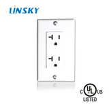 LINSKY灵天UL&CUL认证美标20A125V双联插座，带塑料面板SSRE-4-1