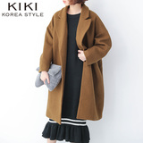 KiKi家韩国东大门冬季新款韩版加长款长袖毛呢外套宽松羊毛大衣女